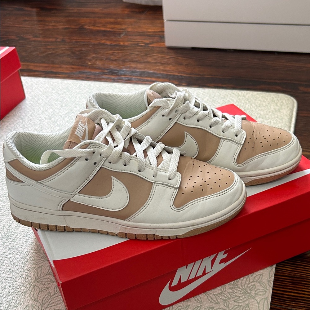 Nike Tan and White Low-Top Sneakers